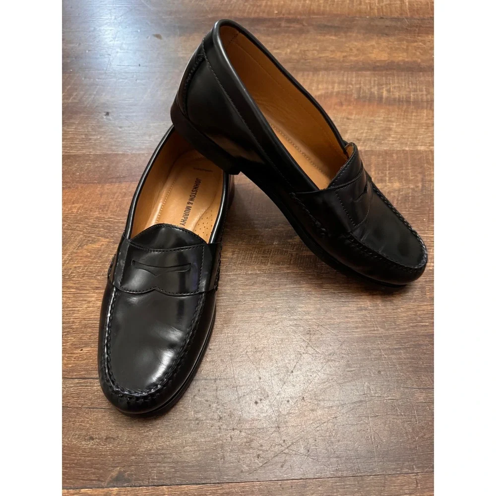 Johnston & Murphy Hayes Penny Loafers Men's 9 M Black Leather Dress Shoes